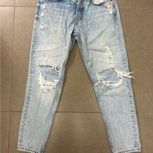 Zara Men's Distressed Light Blue Slim Straight Jeans